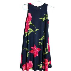 NWT Jones Studio Sz 6 Trapezoid Dress Dk Blue w/Floral